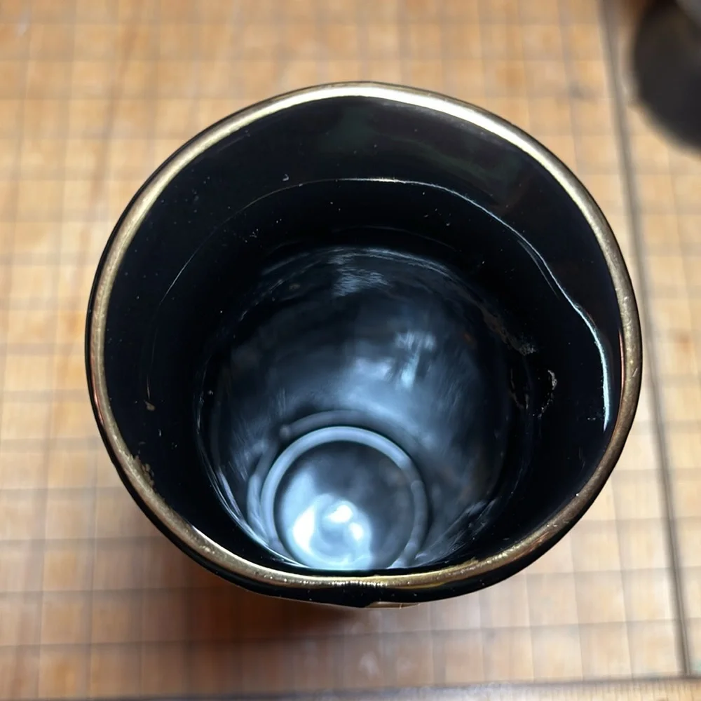 Black Onyx San Francisco Black Ceramic Vase w Blue Iris Design GUC 6”Hx2 5/8”D - Picture 8 of 17